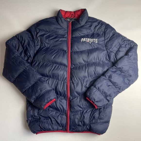 NFL New England Patriots Football Puffer Jacket Full Zip Hoodie Blue Size L Men - Picture 1 of 16